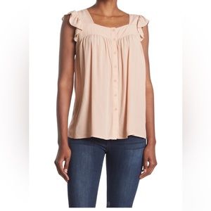 Blush Pink Flutter Sleeve Button Front Top